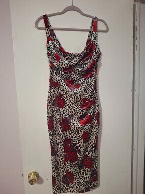 Bettie Page Leopard and Roses Pinup Velvet Dress Size M